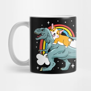 Corgi Riding Dinosaur Mug